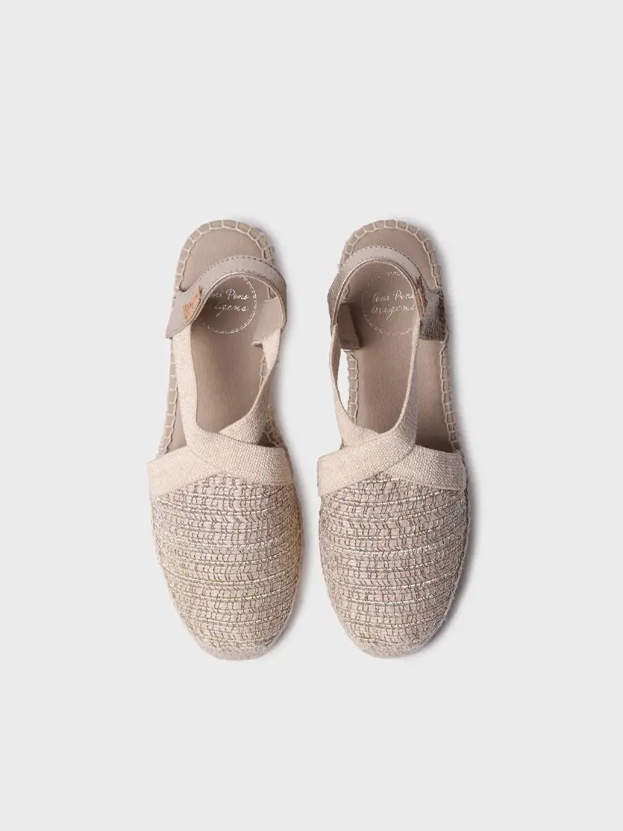 Platte espadrille van metallic katoen met elastische banden