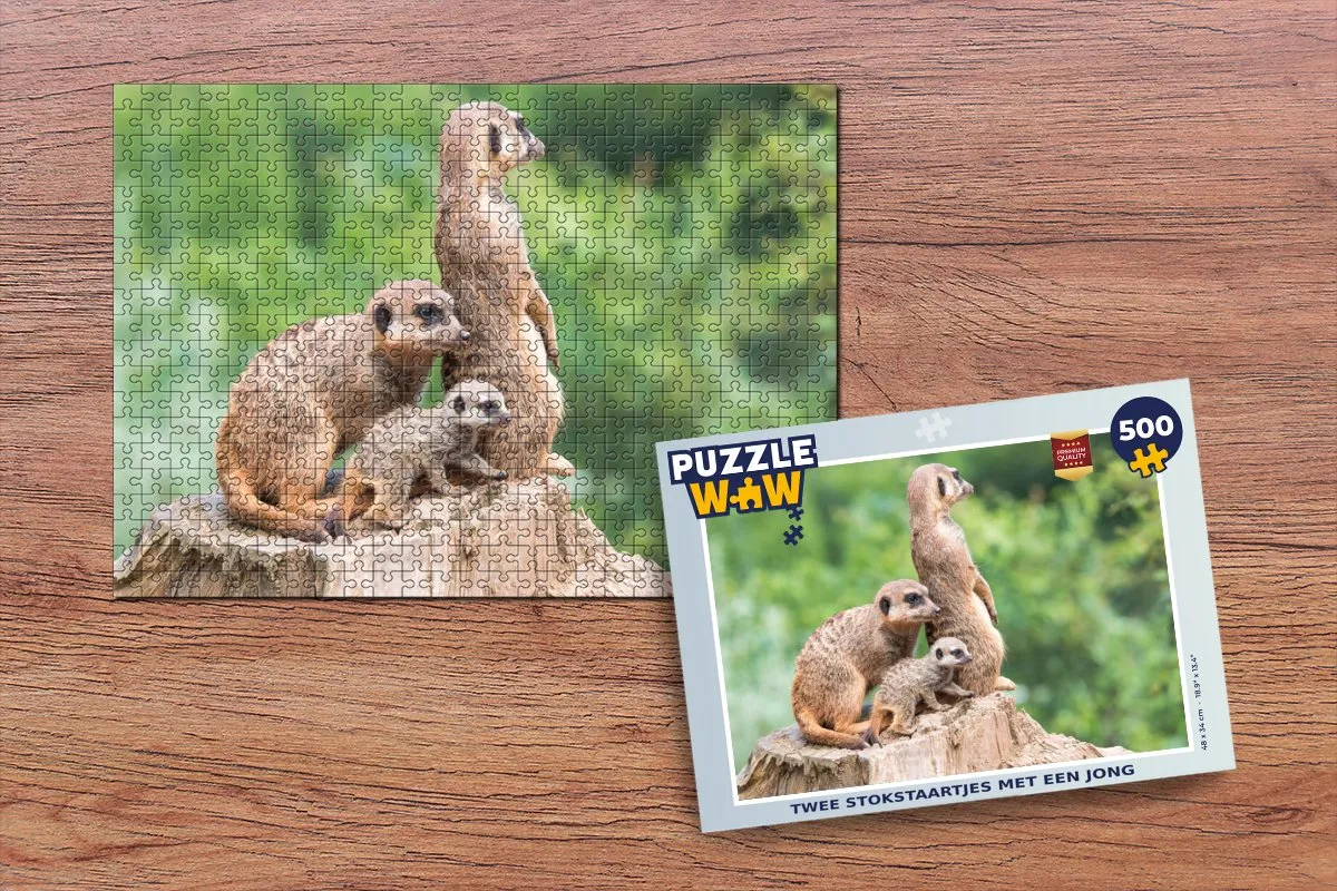 PuzzleWow Stokstaartjes Boomstronk Jong Legpuzzel 500 Stuks - Multicolor