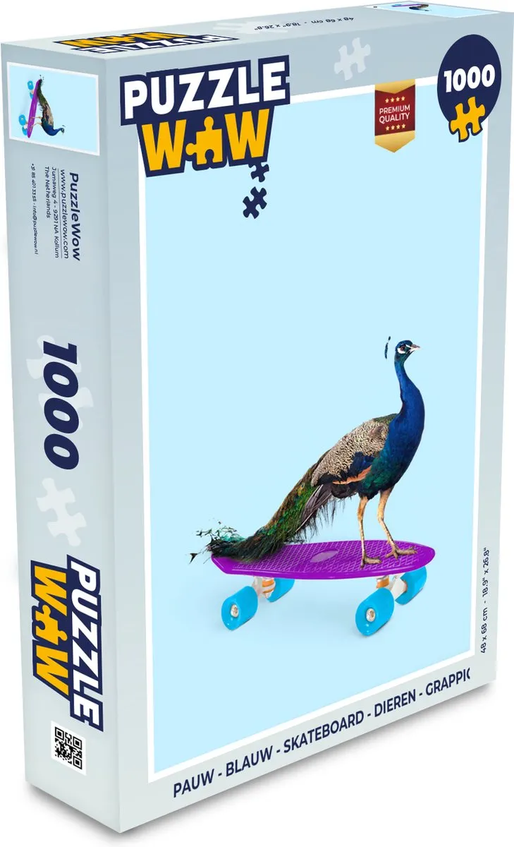 PuzzleWow Skateboard Dieren Puzzel 1000 Stuks - Multicolor