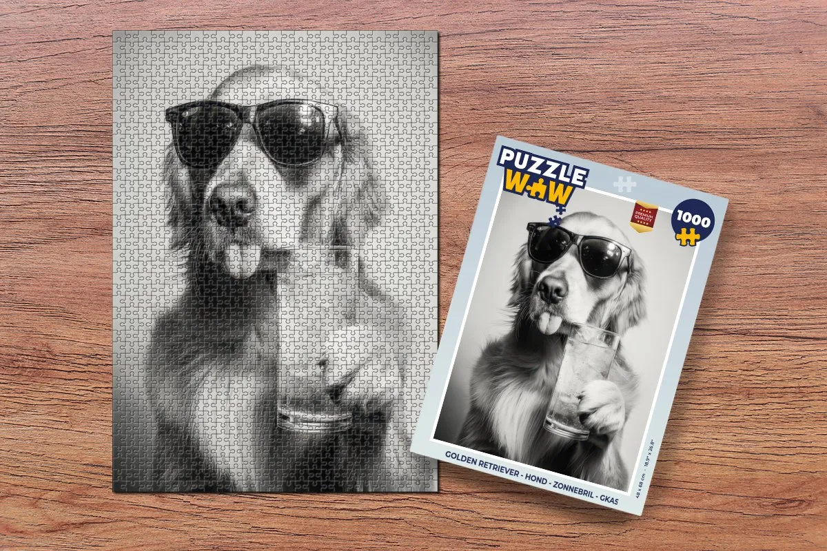 PuzzleWow Golden Retriever Legpuzzel 1000 Stuks - Zonnebril