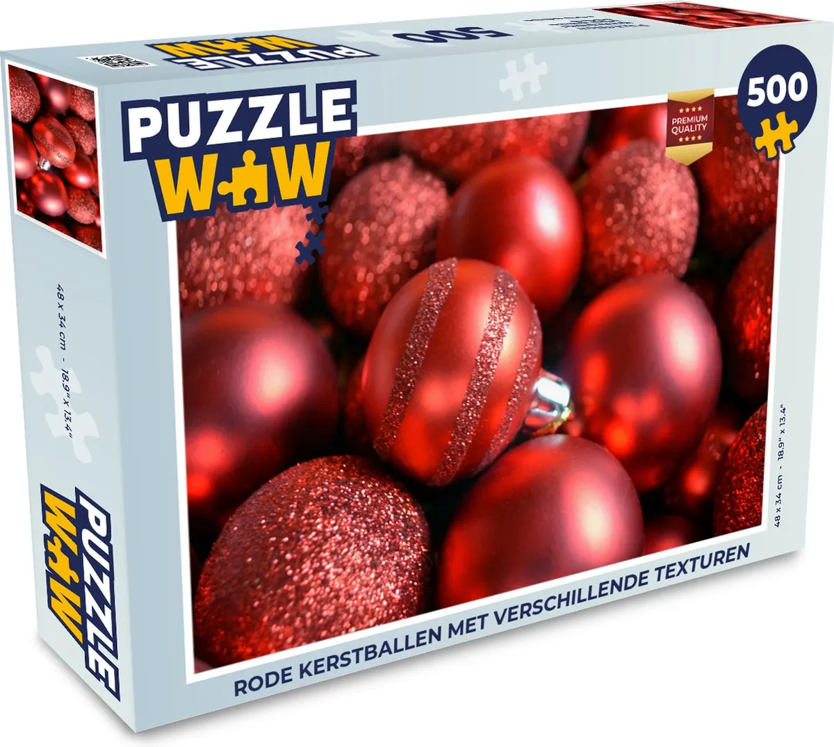 PuzzleWow Kerstpuzzel Rode Kerstballen 500 Stuks