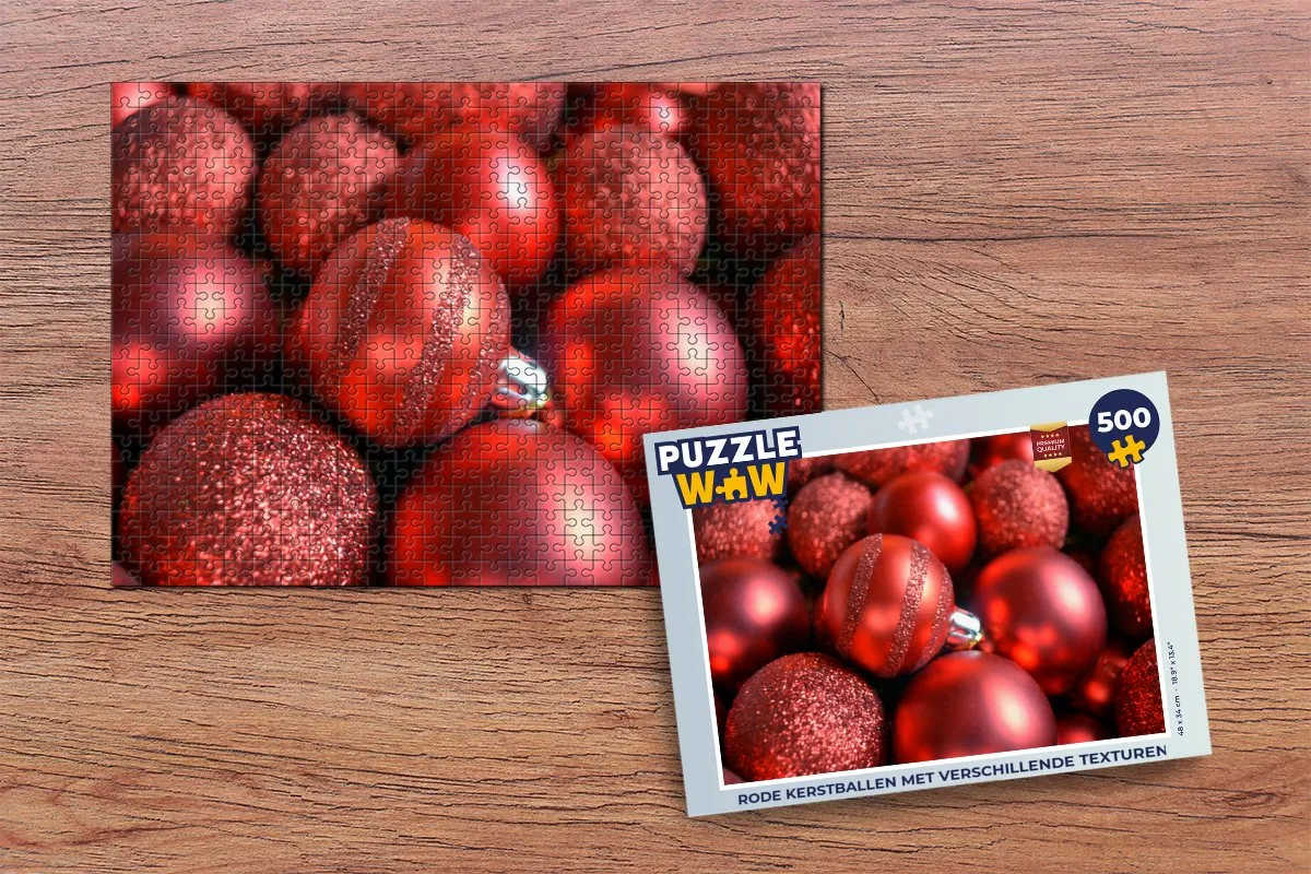 PuzzleWow Kerstpuzzel Rode Kerstballen 500 Stuks - Multicolor