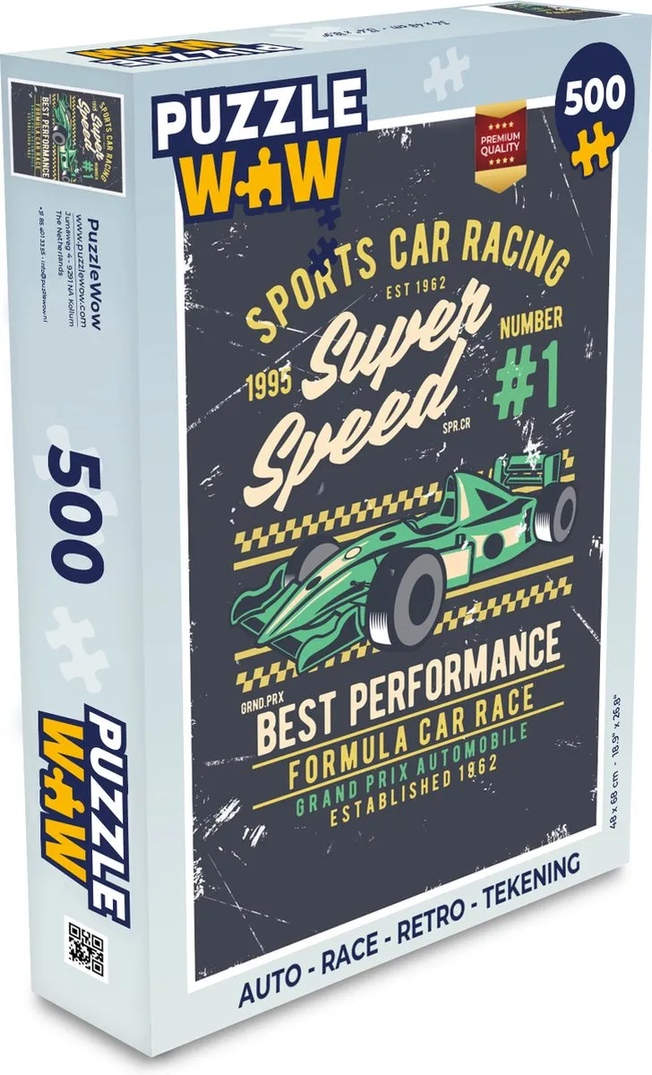 PuzzleWow Auto Race Retro Legpuzzel 500 Stuks - Multicolor