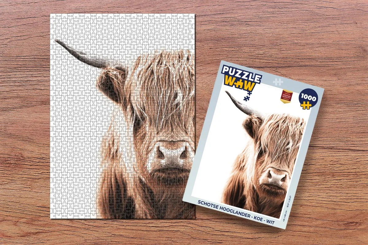 PuzzleWow Schotse Hooglander Legpuzzel 1000 Stuks - Wit