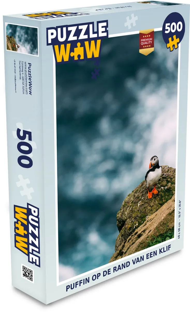 PuzzleWow Puzzel Puffin op de rand van een klif - 500 Stuks - Multicolor