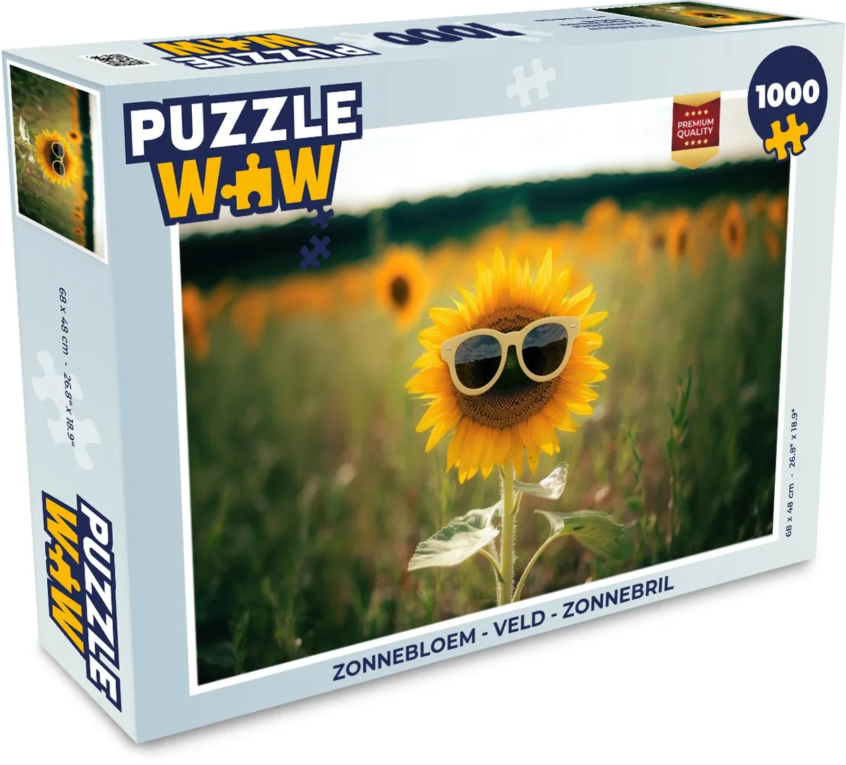 PuzzleWow Legpuzzel Zonnebloem - Veld - Zonnebril 1000 Stuks