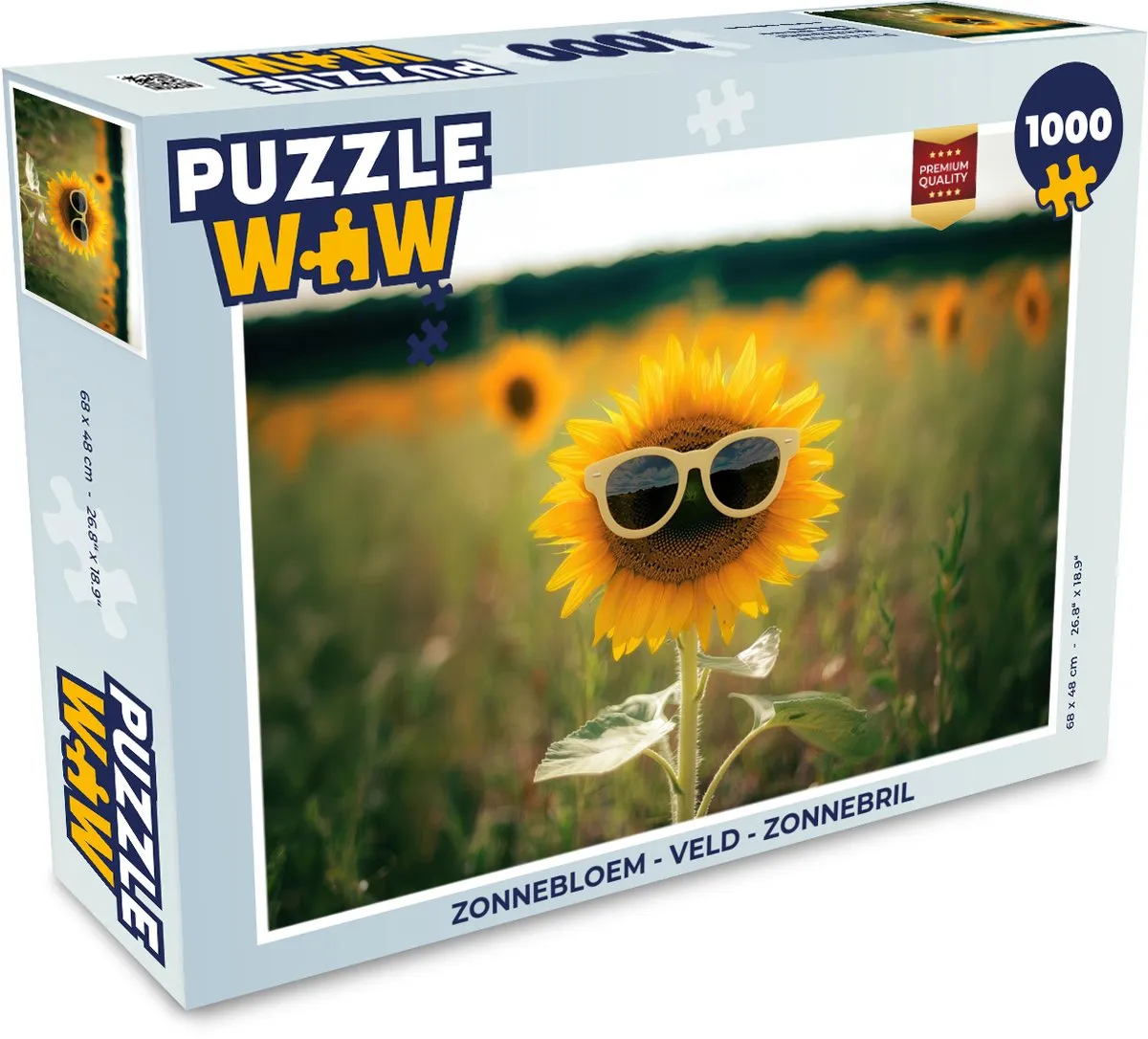 PuzzleWow Legpuzzel Zonnebloem - Veld - Zonnebril 1000 Stuks