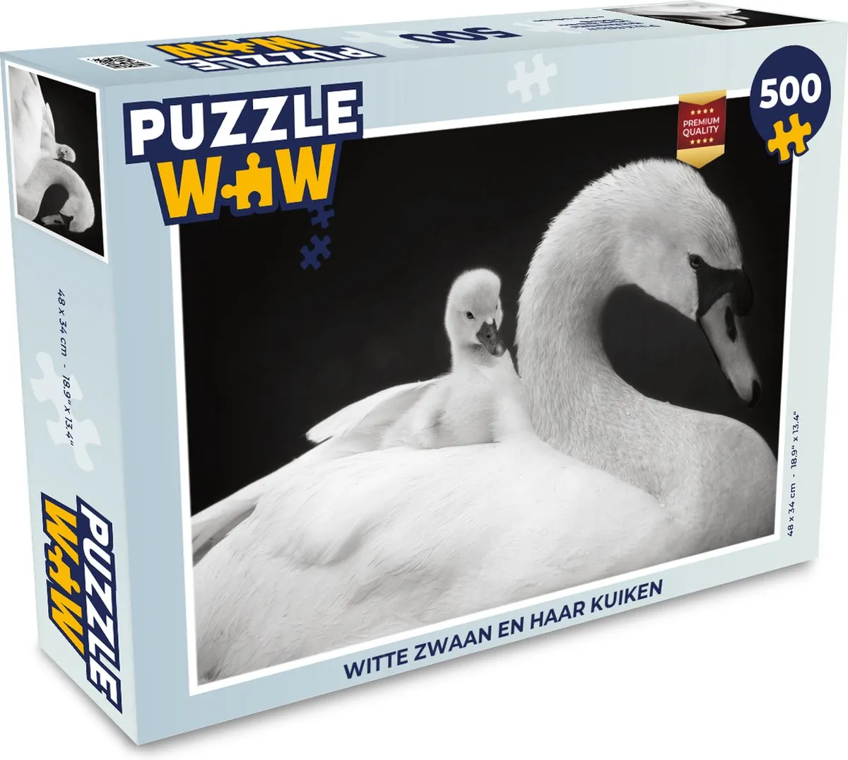 PuzzleWow Legpuzzel Witte Zwaan en Kuiken 500 Stuks