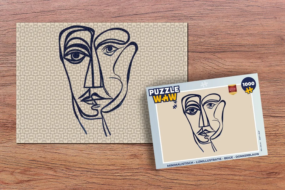 PuzzleWow Minimalistisch Legpuzzel 1000 Stuks - Lijnillustratie Gezicht