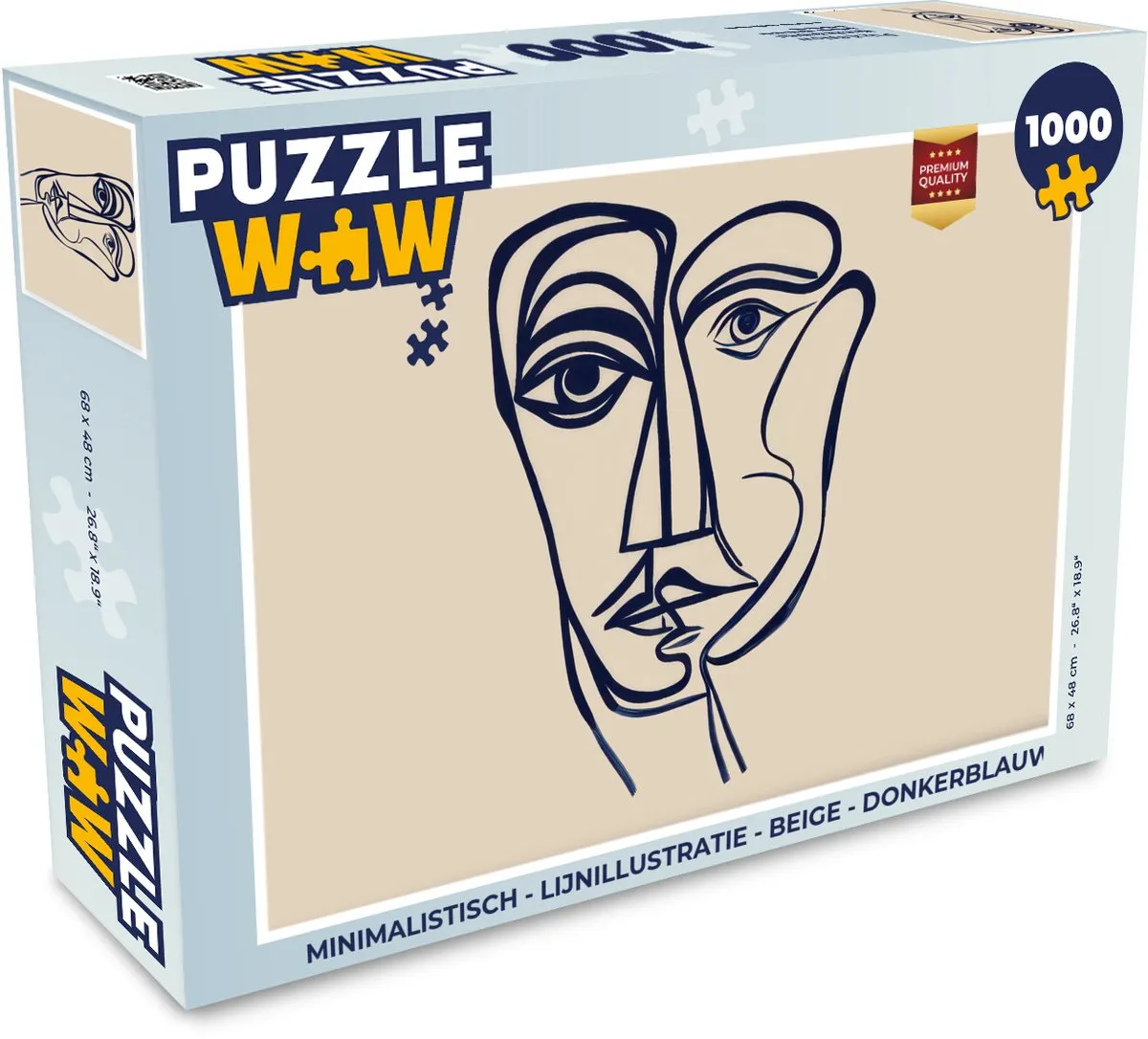 PuzzleWow Minimalistisch Legpuzzel 1000 Stuks - Lijnillustratie Gezicht
