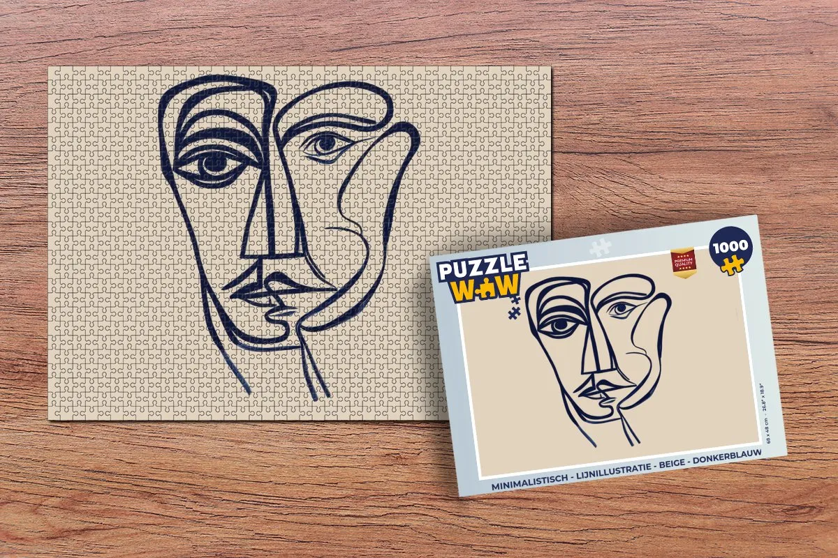 PuzzleWow Minimalistisch Legpuzzel 1000 Stuks - Lijnillustratie Gezicht