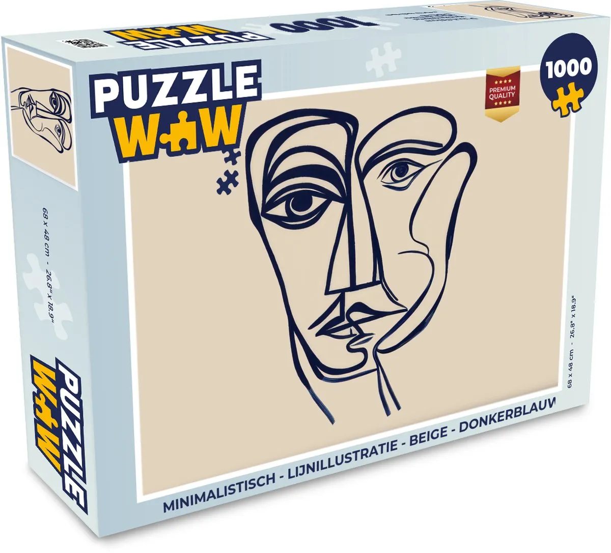 PuzzleWow Minimalistisch Legpuzzel 1000 Stuks - Lijnillustratie Gezicht