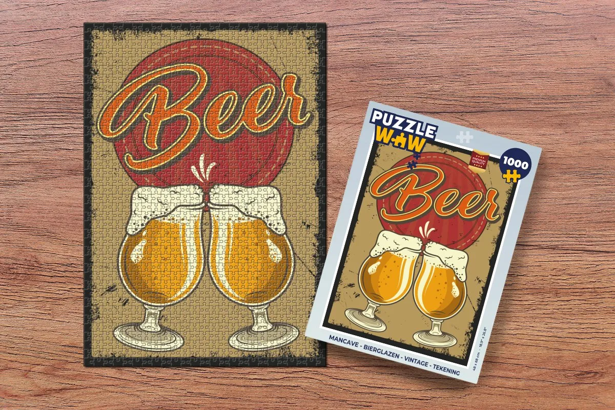 PuzzleWow Mancave Bierglazen Legpuzzel 1000 Stuks - Multicolor