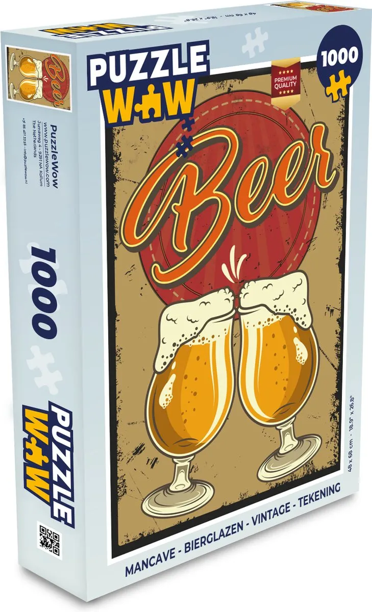 PuzzleWow Mancave Bierglazen Legpuzzel 1000 Stuks