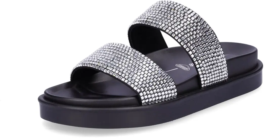 Buffalo Sol TSS Glam Dames Muiltjes - Zwart-Zilver