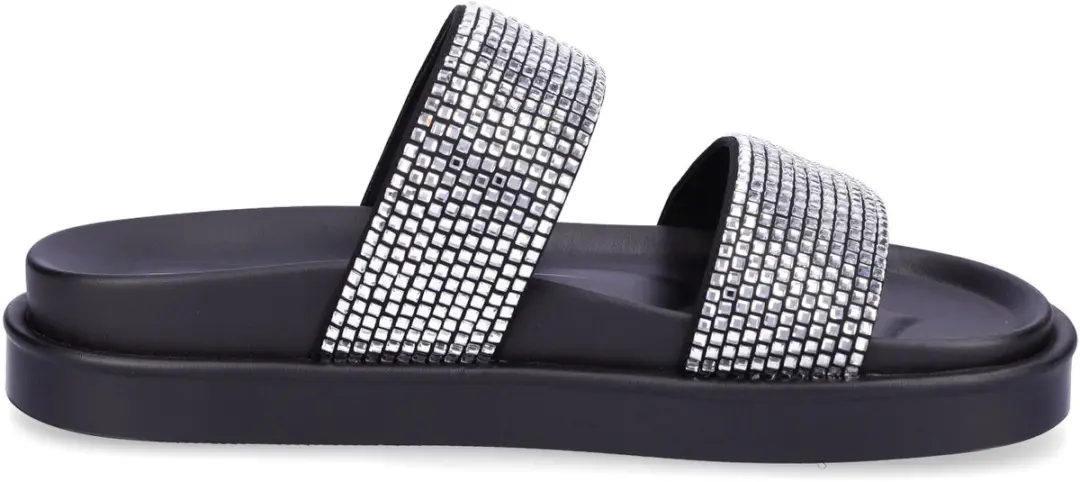 Buffalo Sol TSS Glam Dames Muiltjes - Zwart-Zilver