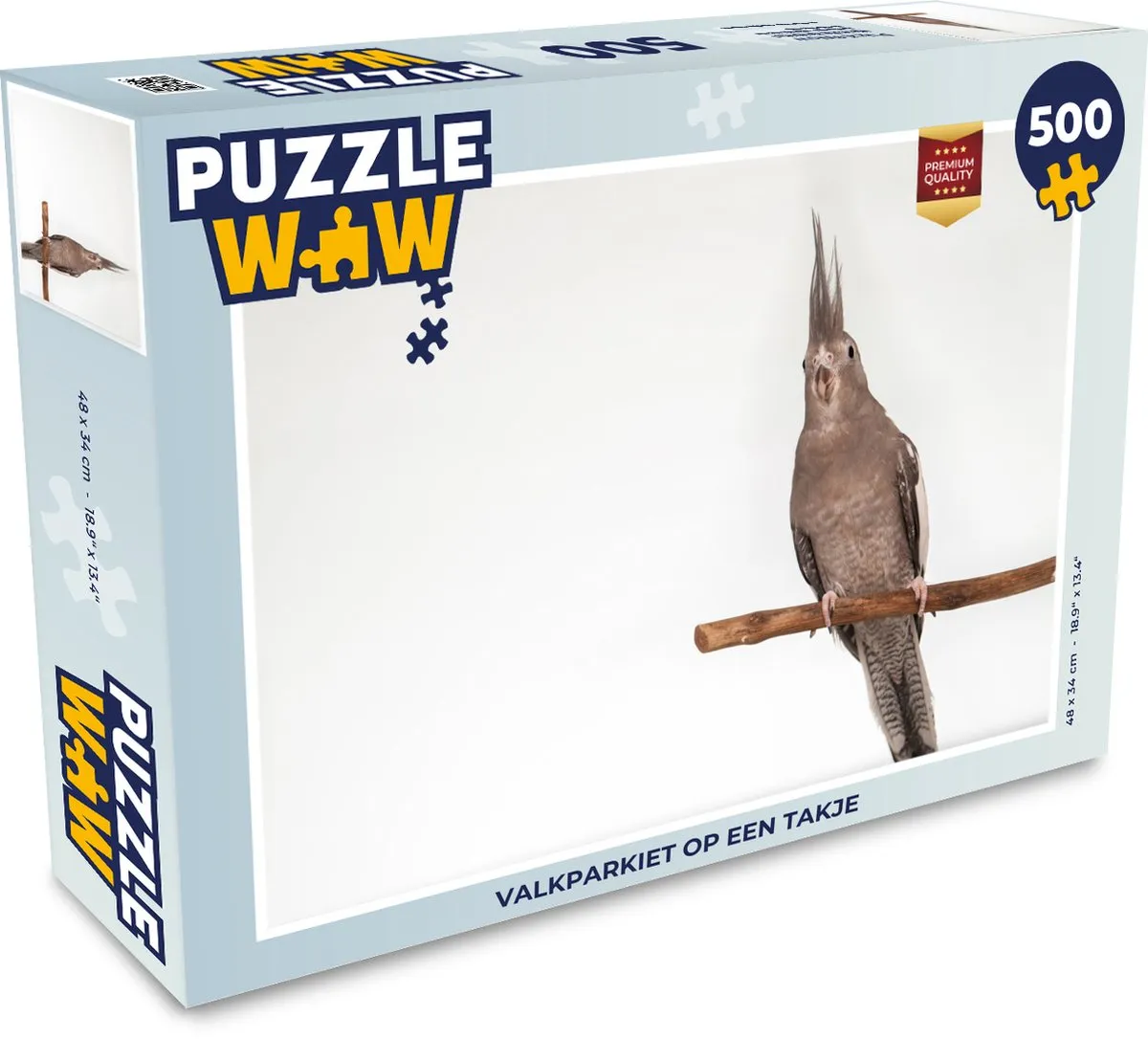 PuzzleWow Valkparkiet op een takje Legpuzzel 500 Stuks - Multicolor