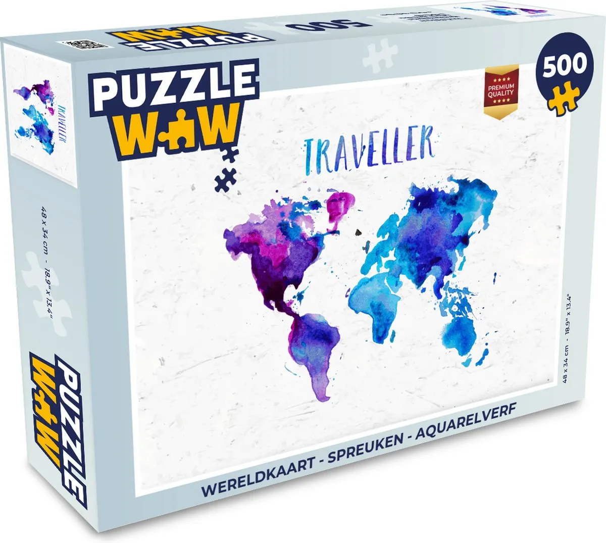 PuzzleWow Wereldkaart Spreuken Aquarelverf Legpuzzel 500 Stuks - Multicolor