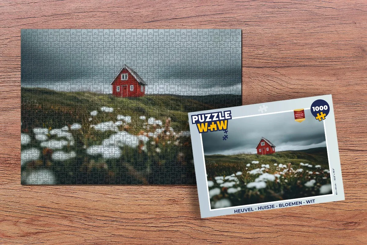 PuzzleWow Huisje op Heuvel Legpuzzel 1000 Stuks - Wit