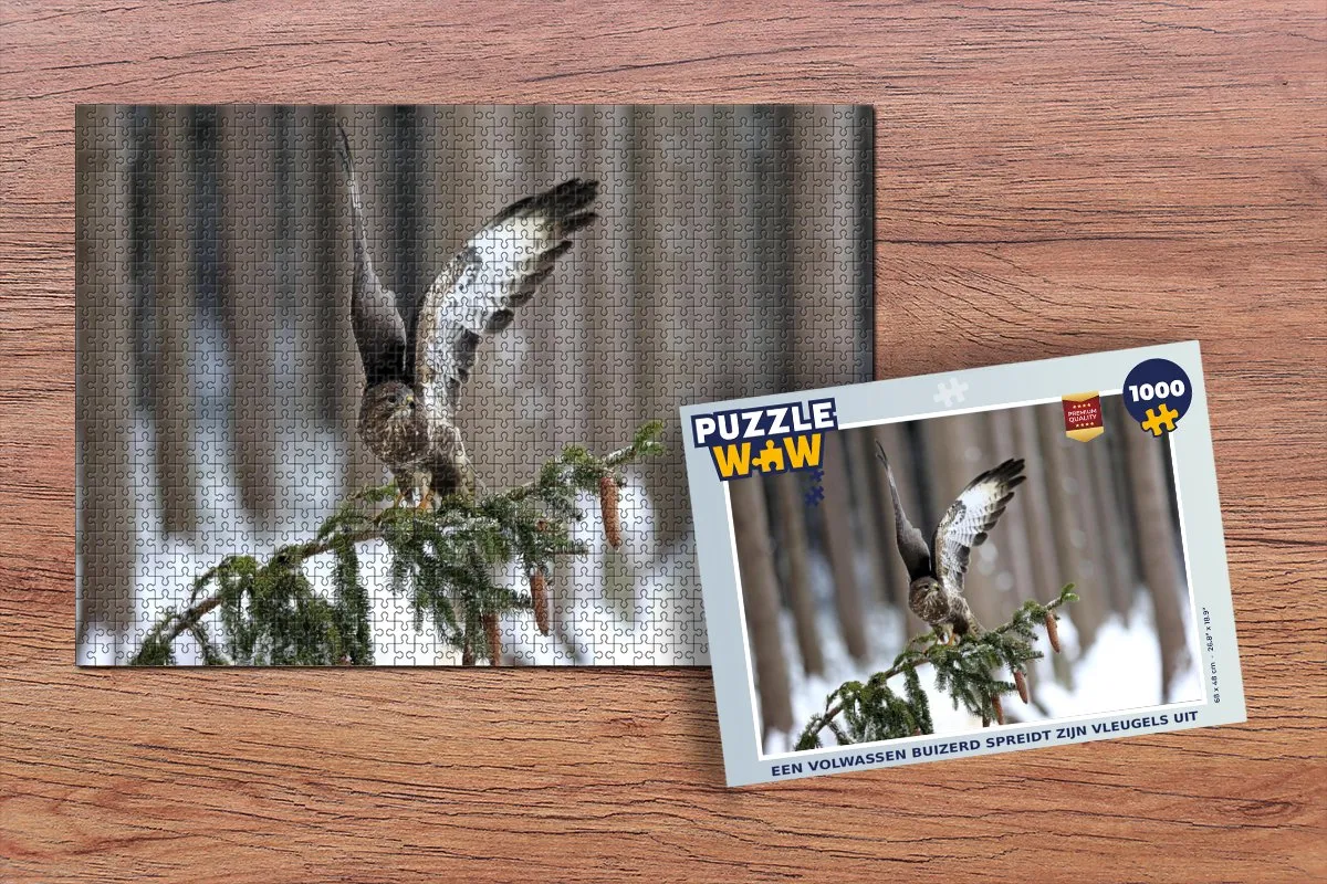 PuzzleWow Legpuzzel Een volwassen buizerd 1000 Stuks - Multicolor