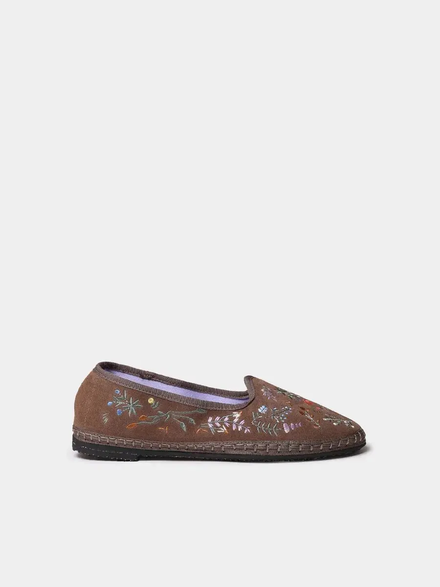 Suède ballerina-jurk voor dames met geborduurde bloemen