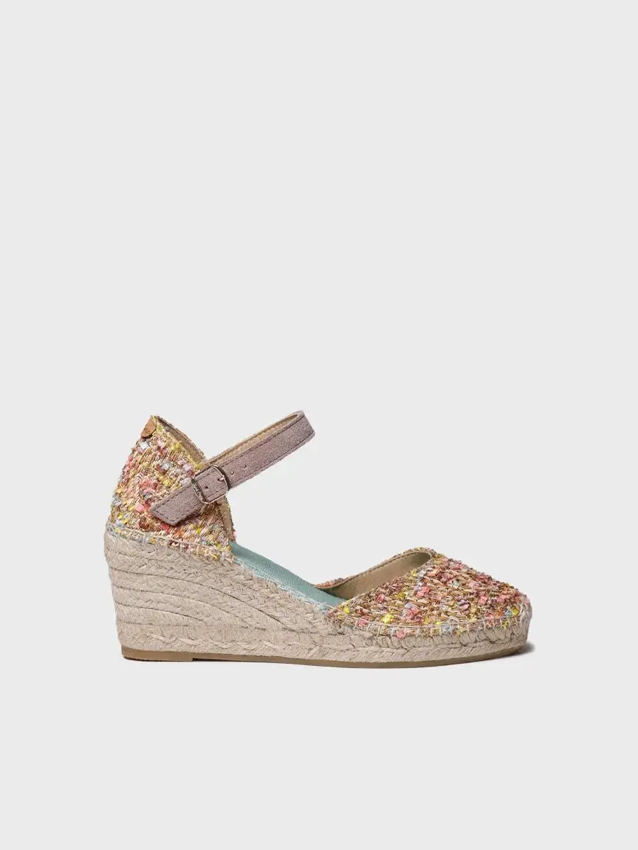 Espadrille met sleehak voor dames in veelkleurige stof
