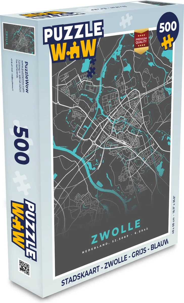 PuzzleWow Stadskaart Zwolle Legpuzzel 500 Stuks - Multicolor