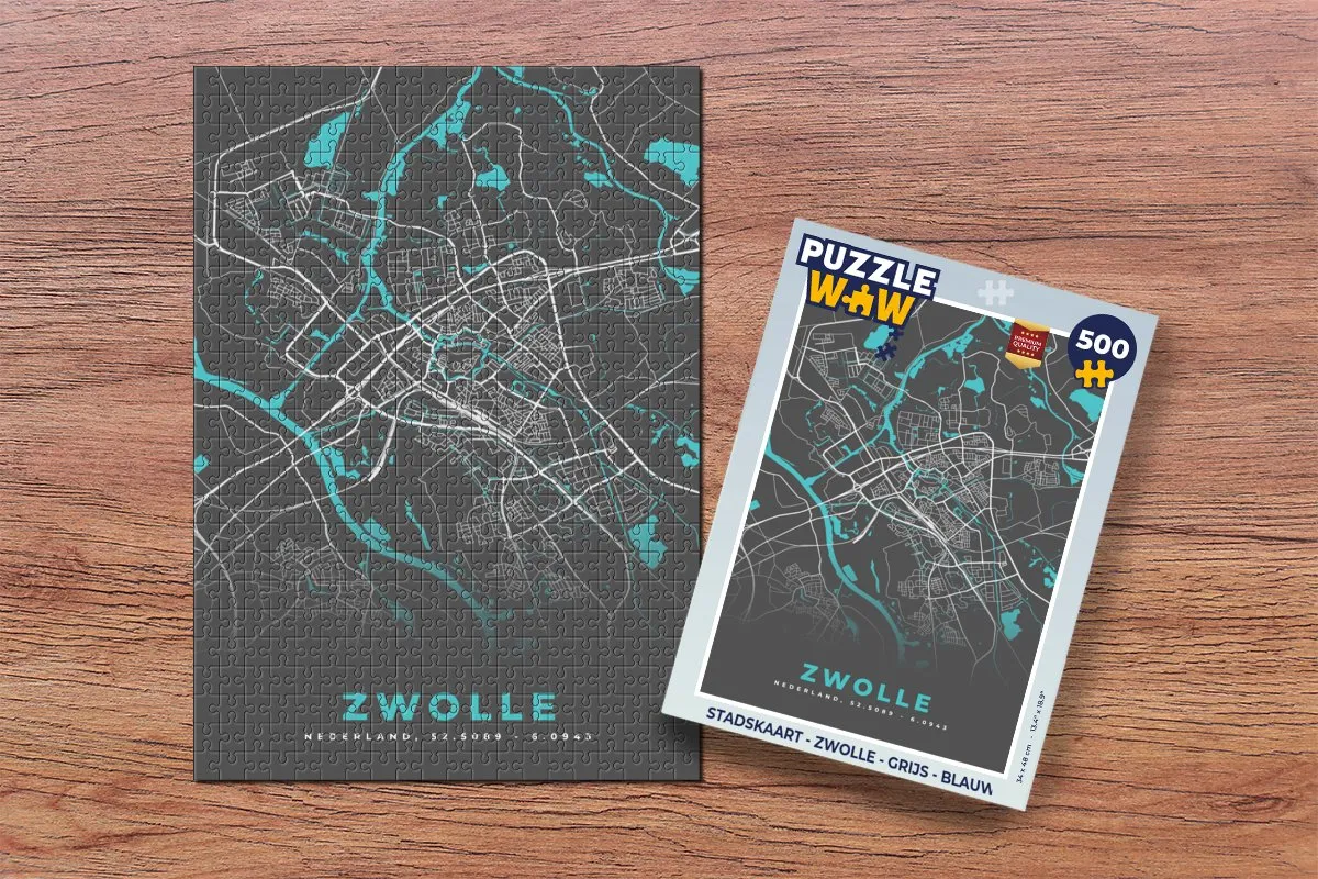 PuzzleWow Stadskaart Zwolle Legpuzzel 500 Stuks - Multicolor