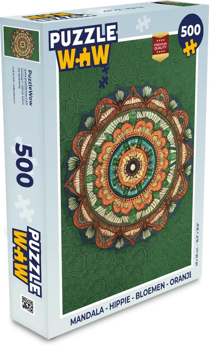 PuzzleWow Mandala Hippie Legpuzzel 500 Stuks - Multicolor