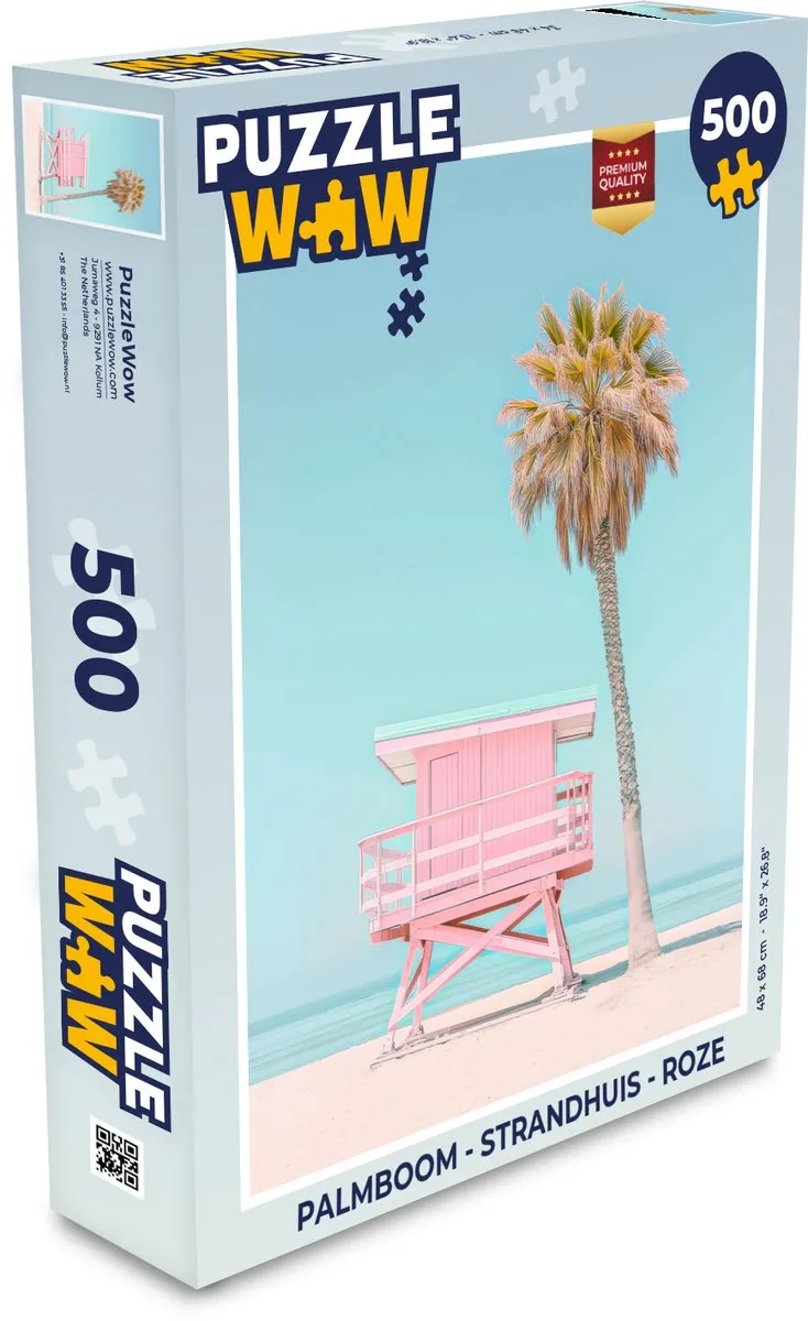 PuzzleWow Palmboom Strandhuis Roze Legpuzzel 500 Stuks