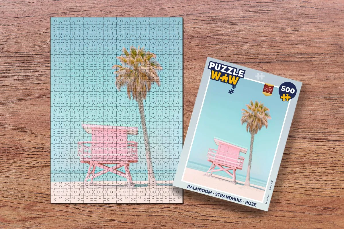 PuzzleWow Palmboom Strandhuis Roze Legpuzzel 500 Stuks