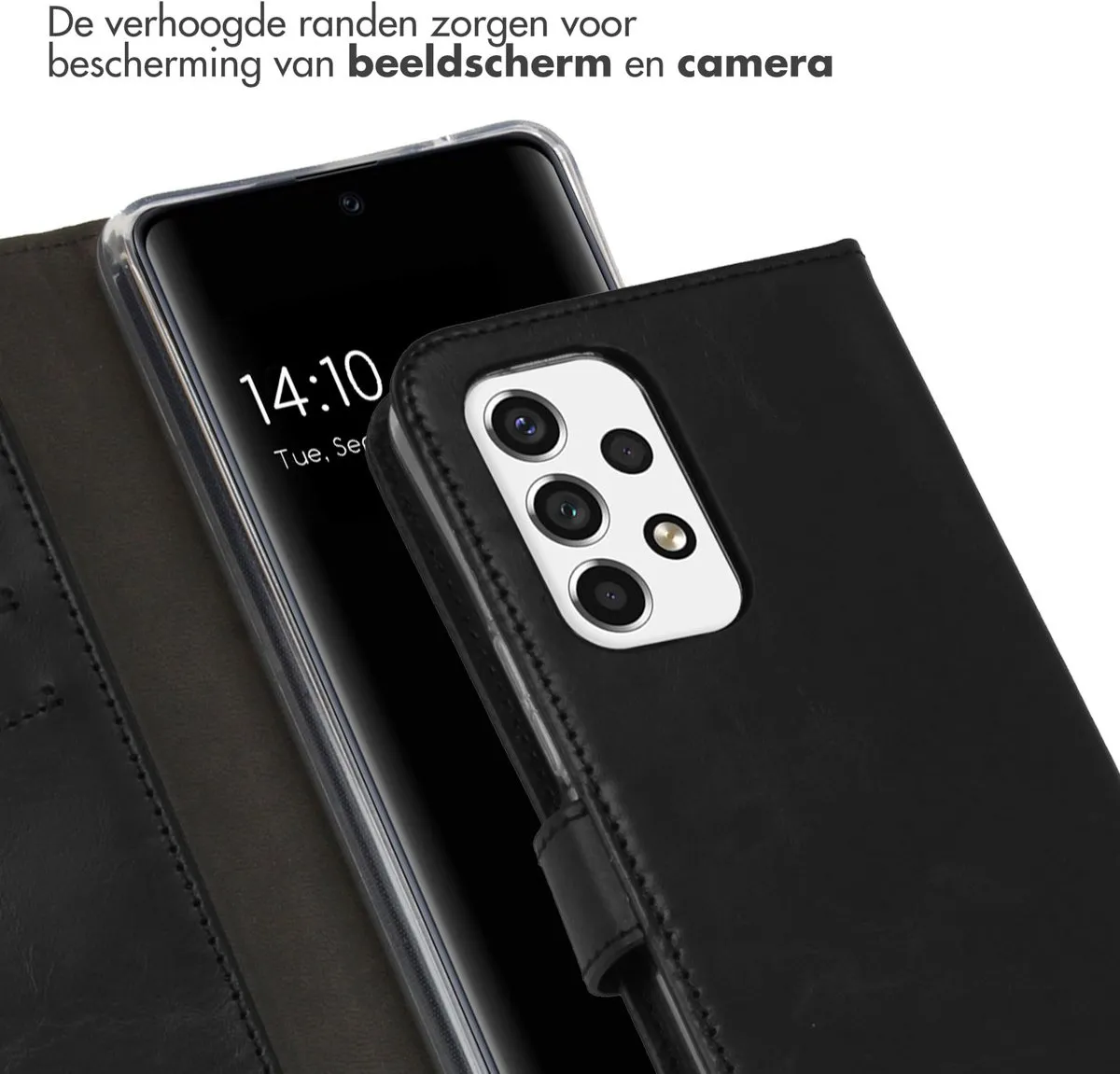 Selencia Hoesje Samsung Galaxy A53 - Echt Lederen Bookcase 3 Stuks - Zwart
