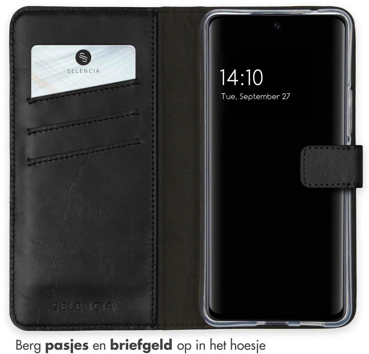 Selencia Hoesje Samsung Galaxy A53 - Echt Lederen Bookcase 3 Stuks - Zwart