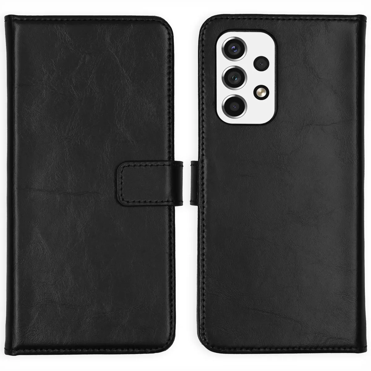 Selencia Hoesje Samsung Galaxy A53 - Echt Lederen Bookcase 3 Stuks - Zwart