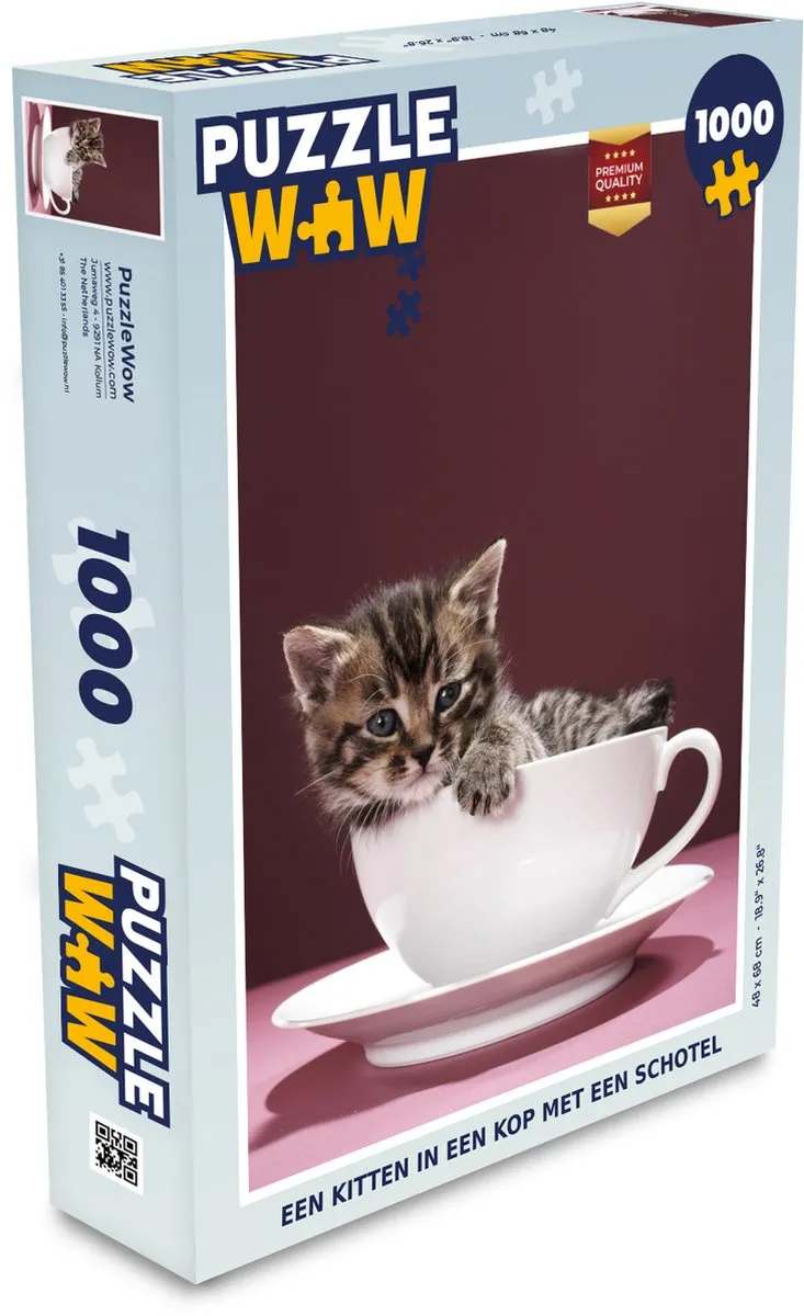 PuzzleWow Legpuzzel Een kitten in een kop - 1000 Stuks - Multicolor