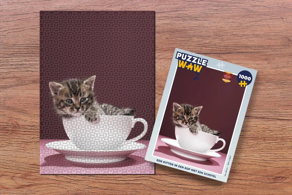 PuzzleWow Legpuzzel Een kitten in een kop - 1000 Stuks - Multicolor