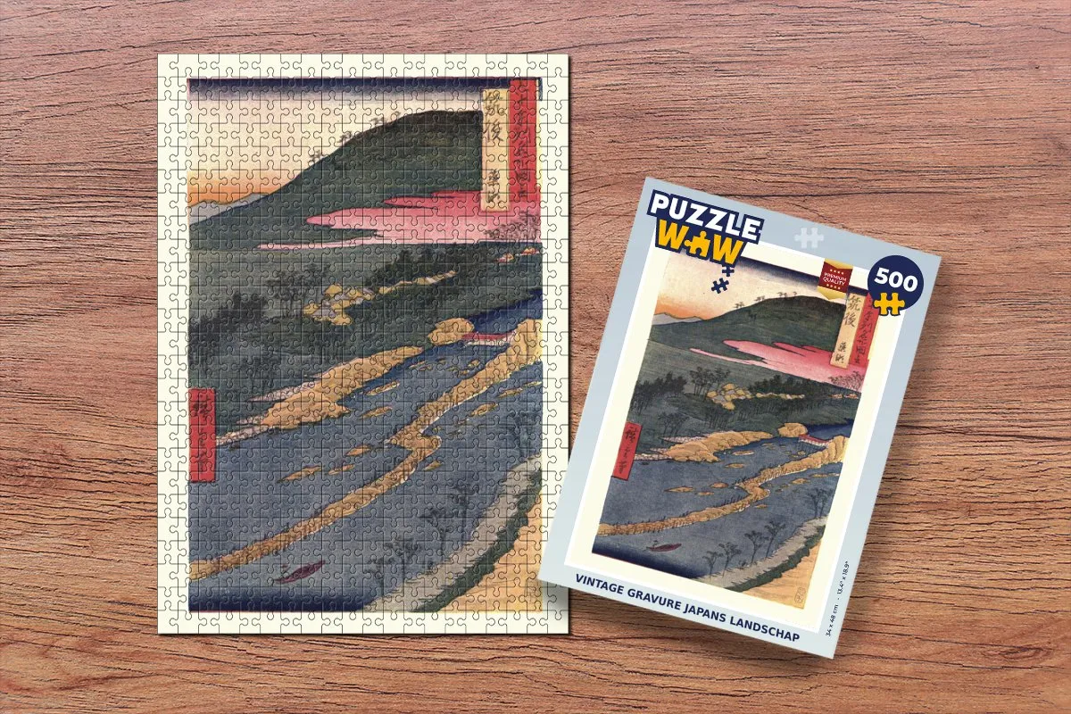 PuzzleWow Vintage Gravure Japans Landschap Legpuzzel 500 Stuks - Multicolor