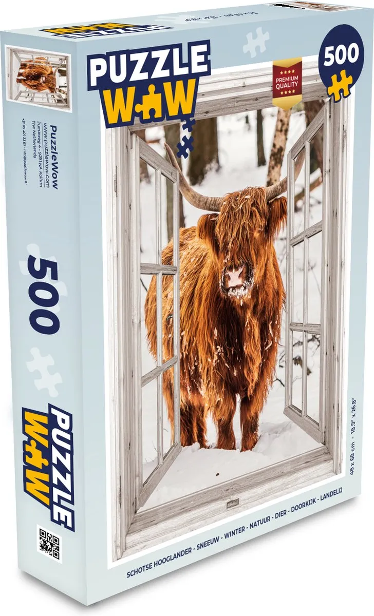 PuzzleWow Schotse Hooglander Legpuzzel 500 Stuks - Winter