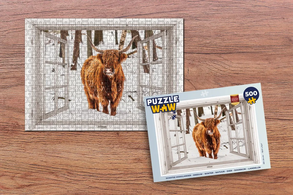 PuzzleWow Schotse Hooglander Legpuzzel 500 Stuks - Winter
