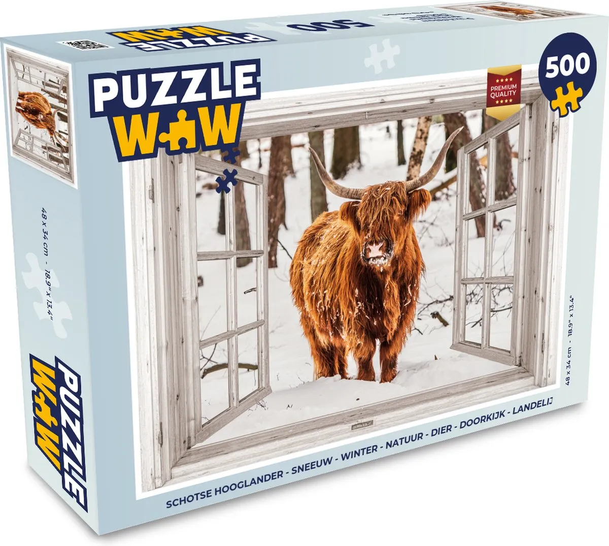 PuzzleWow Schotse Hooglander Legpuzzel 500 Stuks - Winter