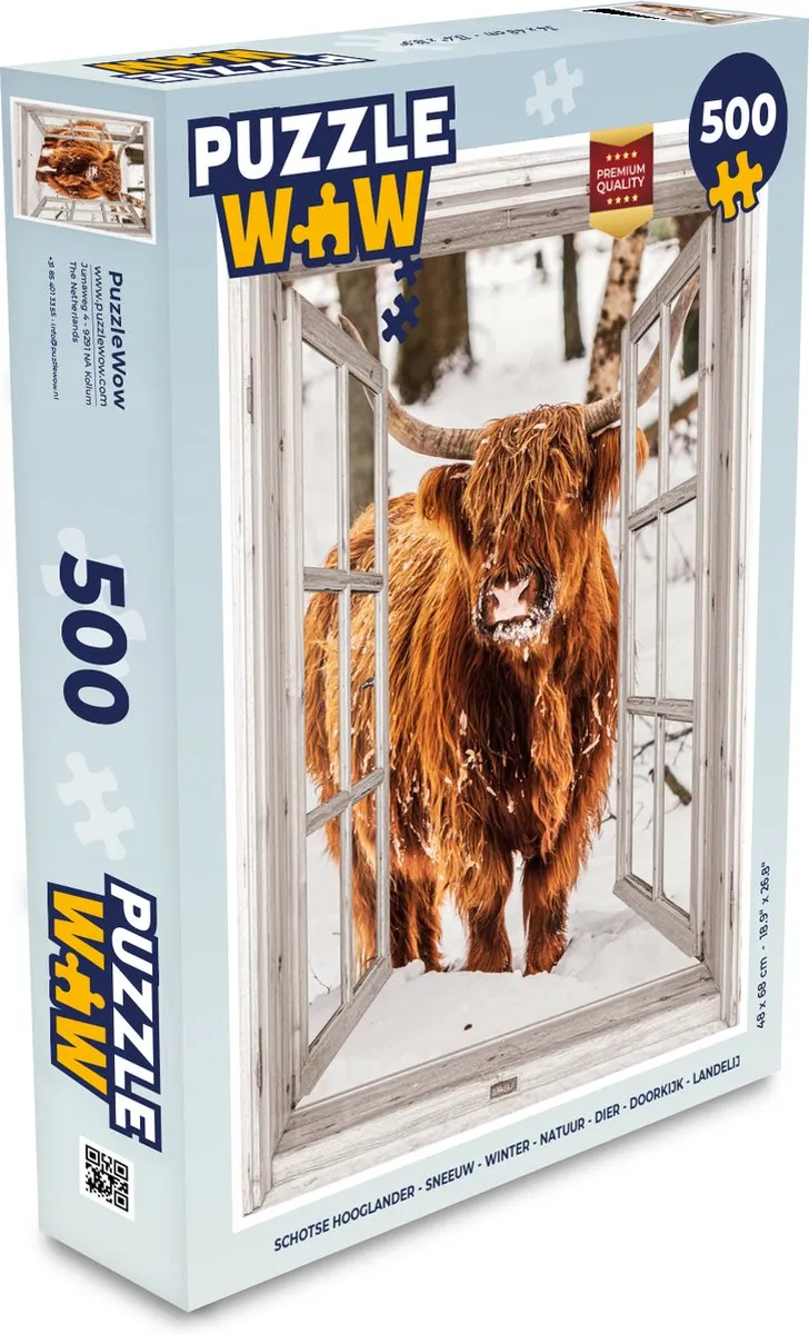 PuzzleWow Schotse Hooglander Legpuzzel 500 Stuks - Winter