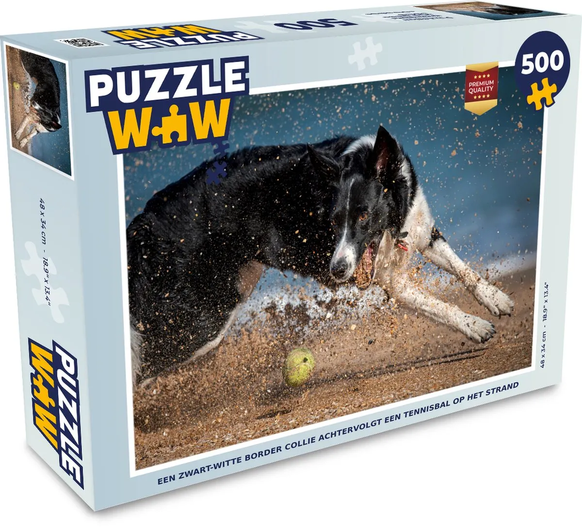 PuzzleWow Legpuzzel Border Collie Tennisbal 500 Stuks - Multicolor