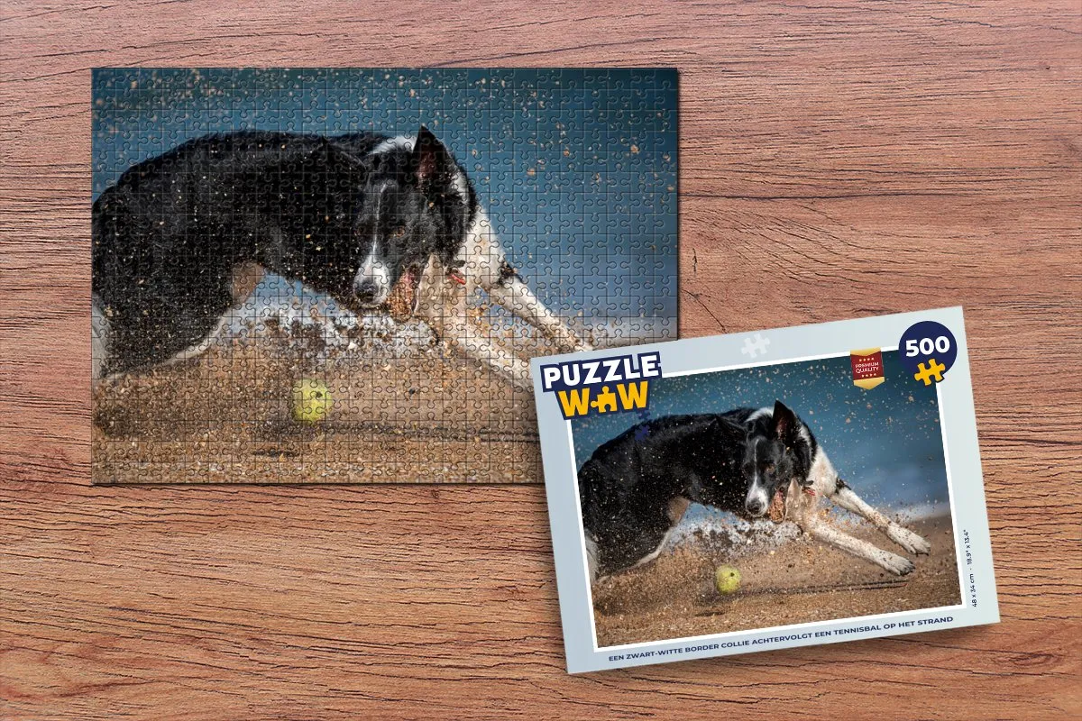 PuzzleWow Legpuzzel Border Collie Tennisbal 500 Stuks - Multicolor