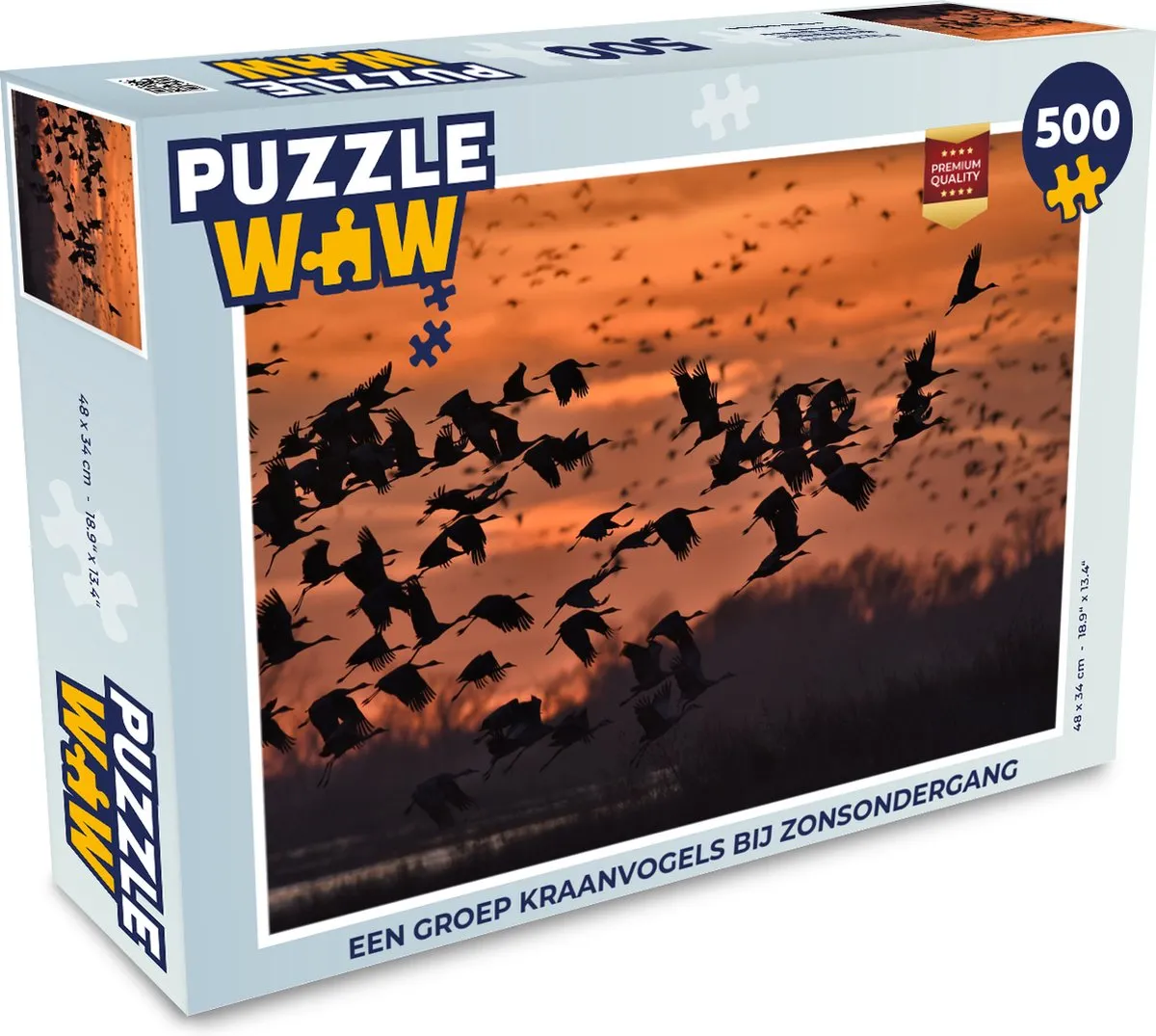 PuzzleWow Legpuzzel Een groep kraanvogels bij zonsondergang 500 Stuks