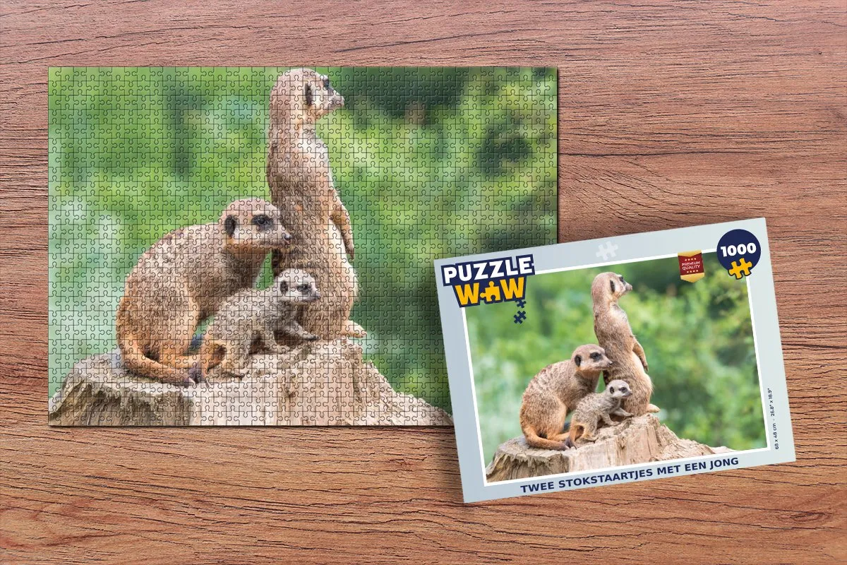 PuzzleWow Stokstaartjes Boomstronk Legpuzzel 1000 Stuks - Multicolor