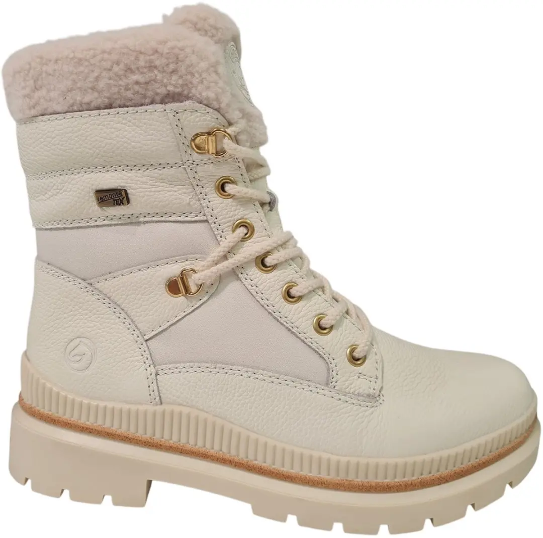 Remonte Witte Leren Veterboots Dames