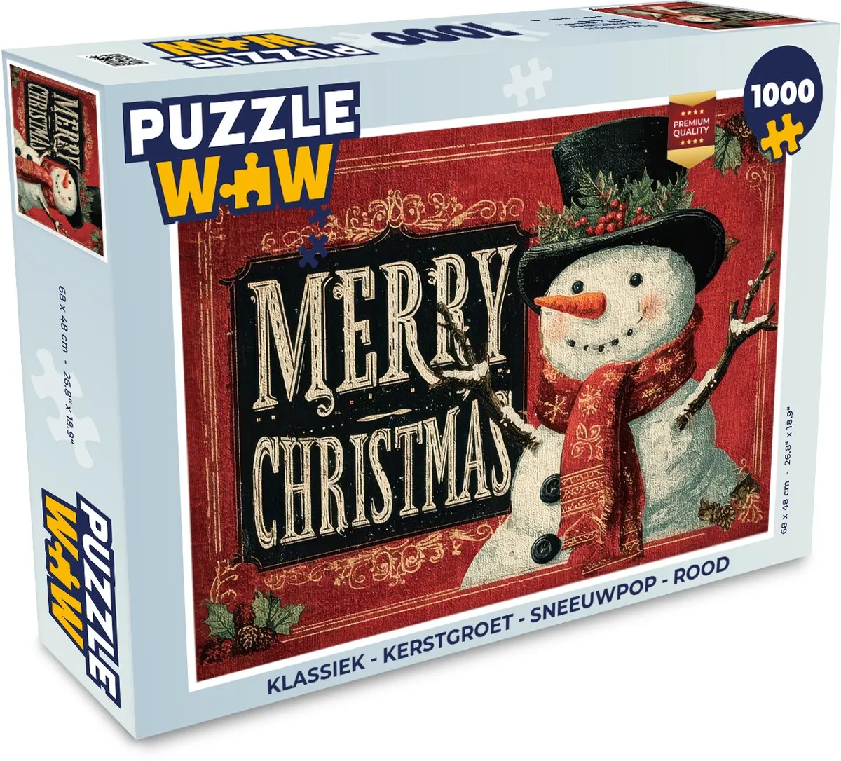 PuzzleWow Kerstgroet Sneeuwpop Puzzle 1000 Stuks - Rood