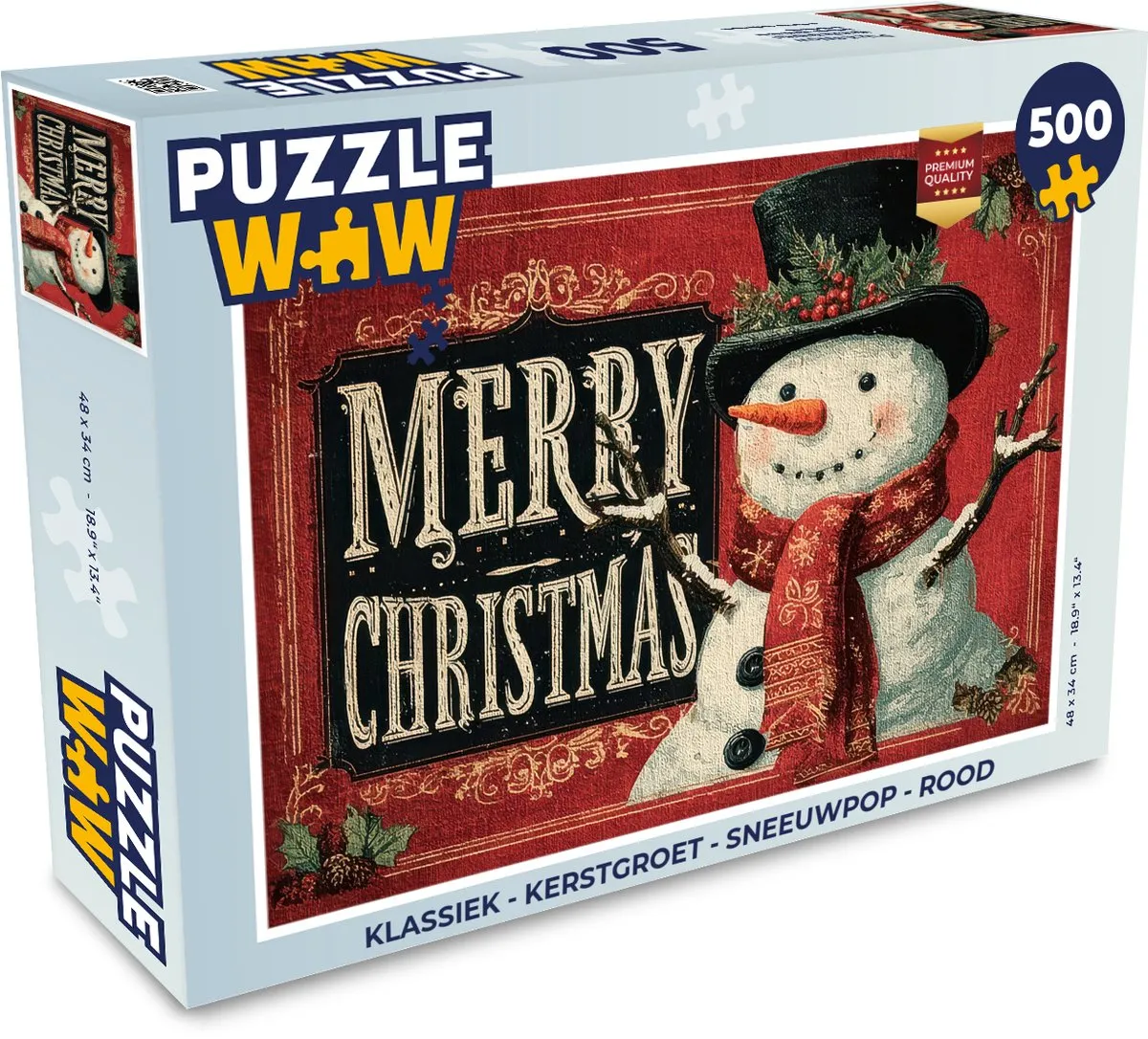 PuzzleWow Kerstgroet Sneeuwpop Puzzle 1000 Stuks - Rood