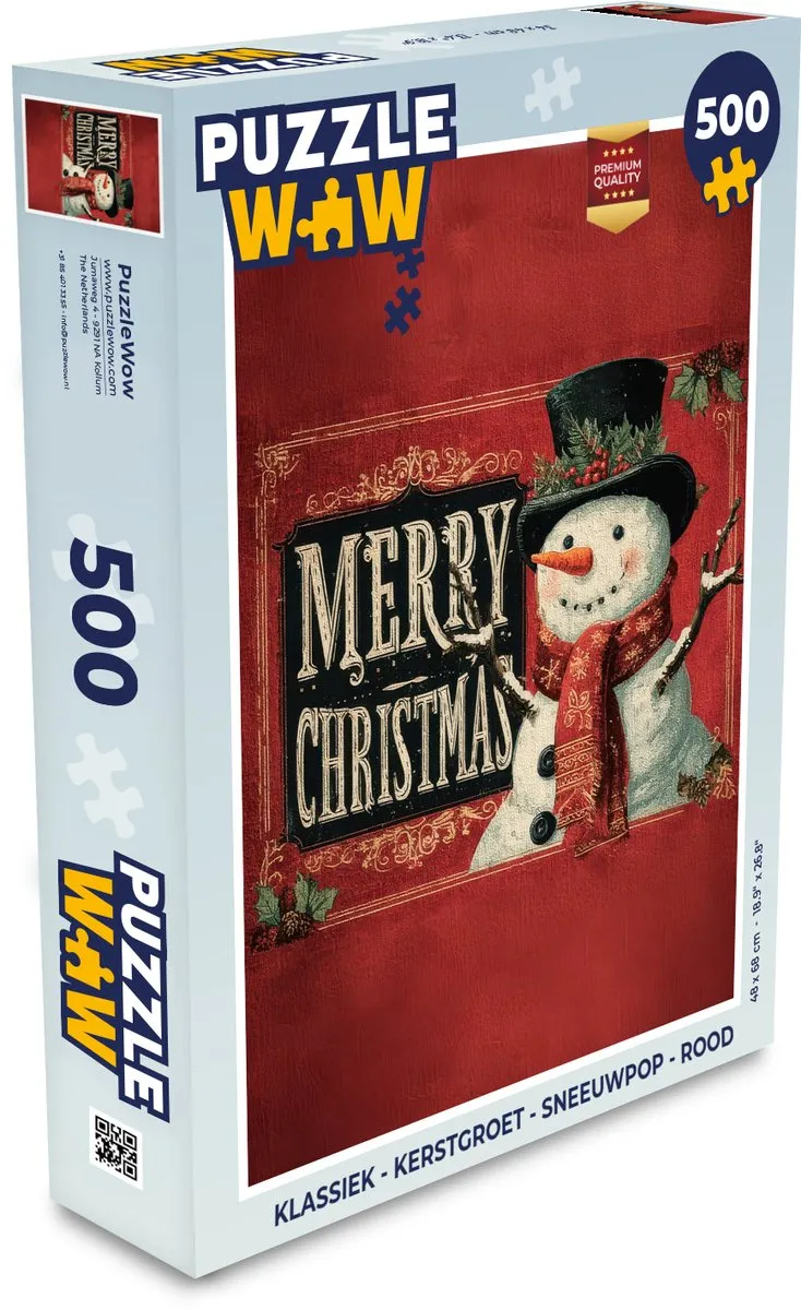 PuzzleWow Kerstgroet Sneeuwpop Puzzle 1000 Stuks - Rood