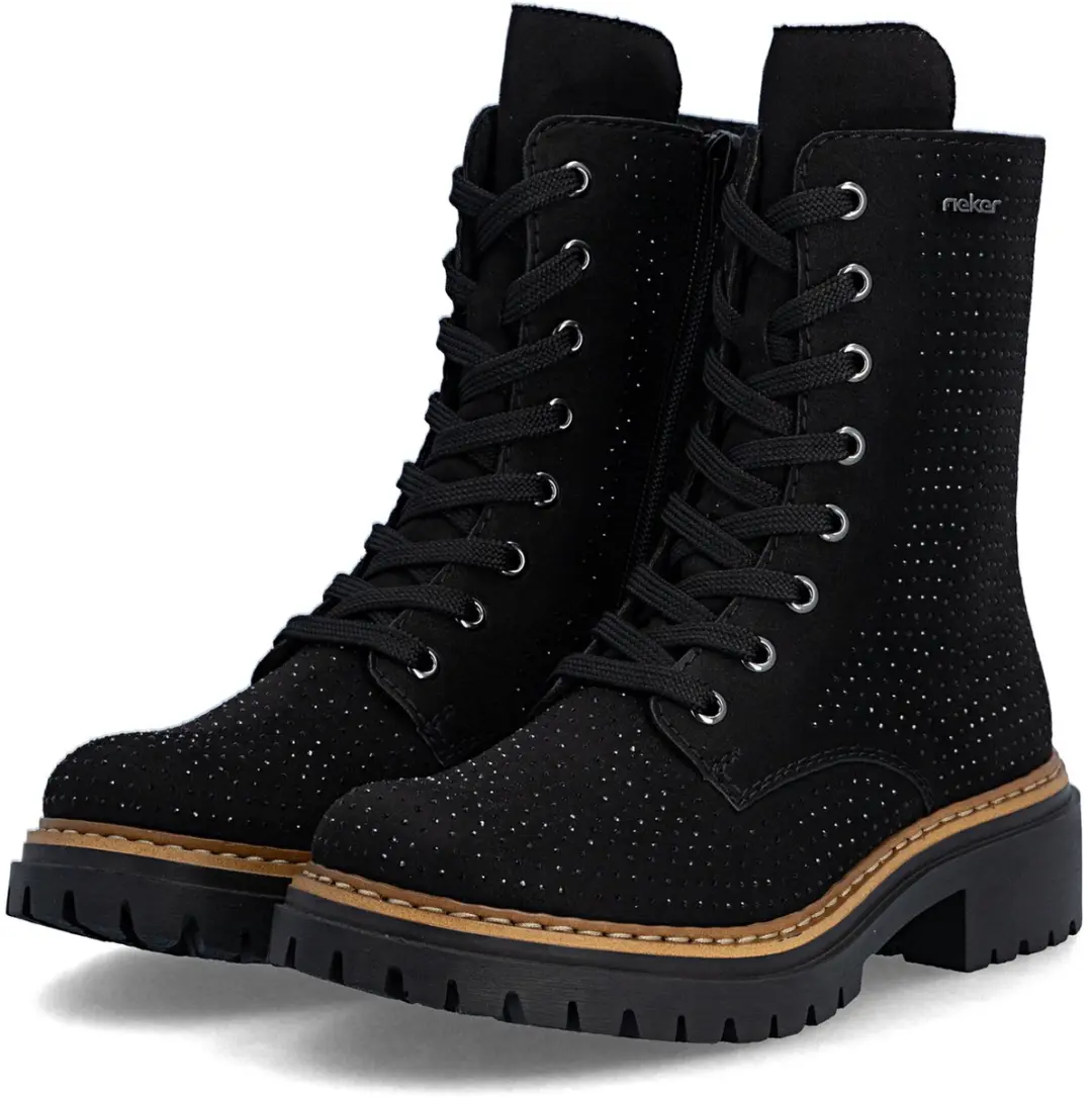Rieker Dames 72609 00 Biker Boots Textiel Zwart